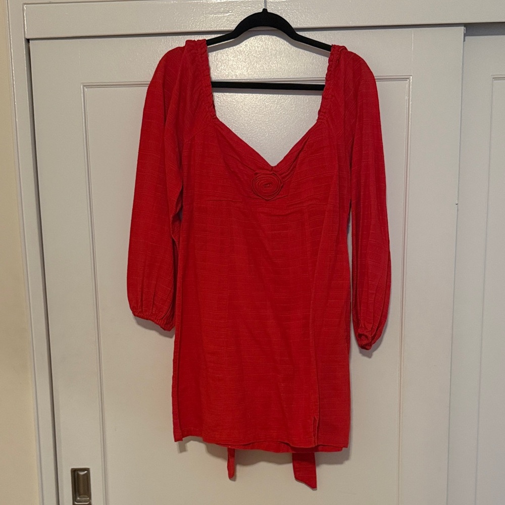 Free People Red Blouse with Rosette Detail